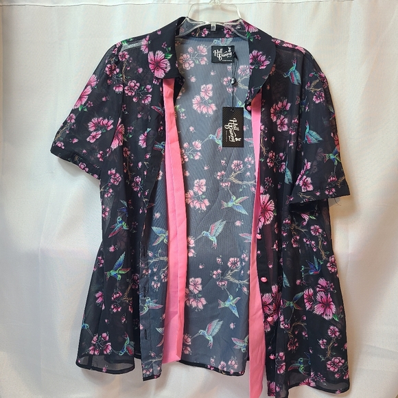 NWT Hellbunny Hummingbird Floral Pattern Button Down Madison Blouse - Picture 2 of 5